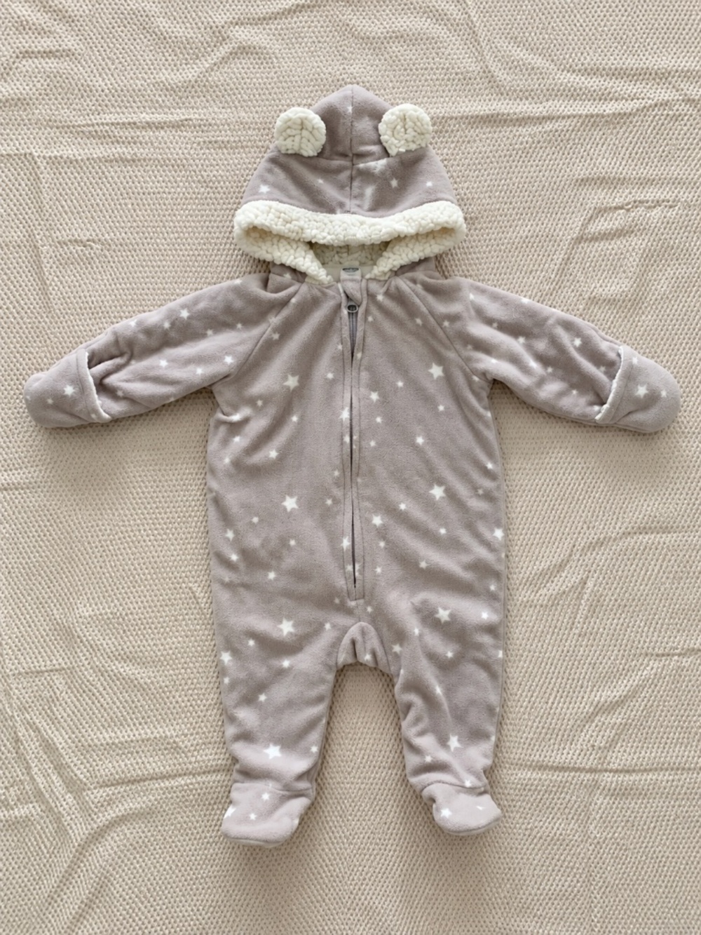 Old Navy Baby 3–6M Star Print Fleece Footed Bunting Bear Ear Hood
